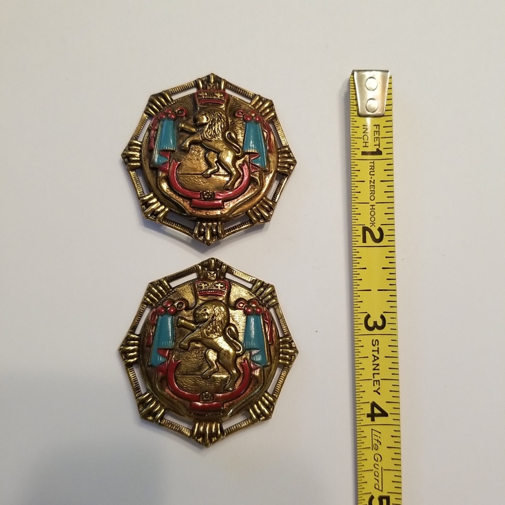 Vintage Lion Crown Coat Of Arms Heraldic Pins